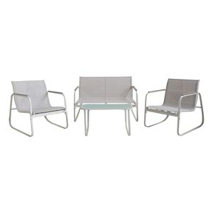 Set da Giardino Durevole a 4 Posti con Tavolino Bianco in Vetro, Mobili da Esterno Saint Martin in Ferro e PP per Magazzino - Product Image 1