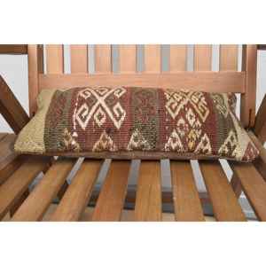 Oreiller patchwork Kilim en laine brune 8x16 pouces oreiller d'accent rustique de luxe avec literie en soie tissée à imprimé floral vintage - Product Image 4