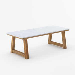 Ensemble de table à manger moderne européenne rustique en teck massif 9 pièces, luxe artisanal, 8 chaises en cuir, plateau ovale en marbre, chef-d'œuvre - Product Image 5