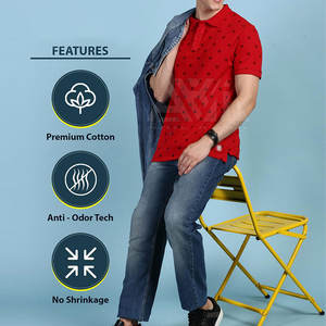 Polo pour homme rouge imprimé avec logo personnalisé, en coton piqué, à manches courtes, décontracté, pour le golf, vente en gros - Product Image 5