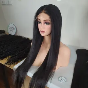 36 Inches Bone Straight Human Hair Wig Vietnam Bone Straight Super Double Drawn Raw Hair With 5x5 Closure Wigs For Black Women