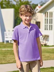 T-shirt de sport rétro à demi-manches respirant violet personnalisé pour polo 100% coton pour enfants garçons solide pour les sports rétro en plein air - Product Image 5