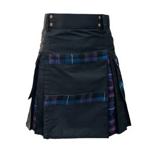 Kilt écossais hybride pour homme en coton noir avec des rayures croisées et des plis en tartan du Royaume-Uni, kilt moderne - Product Image 2