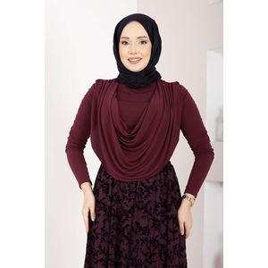 Top de Mujer Color Borgoña con Escote Drapeado, Elegante y Formal para Primavera/Otoño, Talla XL, Tejido de Viscosa y Chifón - Product Image 3