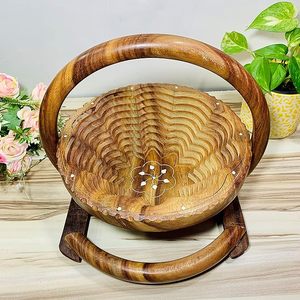 Antique 2-Level Bamboo <b>Fruit</b> Basket Laser Engraved Design 2-Level <b>Fruit</b> Bowl for Kitchen Counter Home <b>Fruit</b> Store Vegetable FWE - Product Image 3