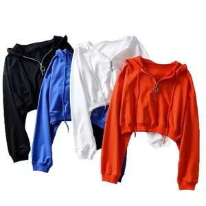 GAF Women's Cropped Sweatshirts Half Zip up Crop Hoodies Women Loose Grey Pullovers Female Crop <b>Tops</b> - Product Image 6