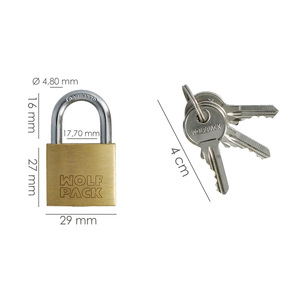Lucchetto in ottone, catena standard, con chiave unificata, 30 mm, n. 1, Resistente - Product Image 2
