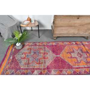 Tapis patchwork en laine vintage 2,9x10,8 pieds, tapis plat turc, décoration de salon rose orange avec support en latex - Product Image 2