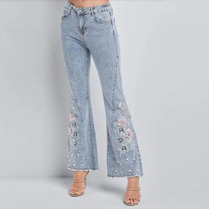 2025 Plus Size Flower Embroidered Women Denim Breathable Jeans <b>Lady</b> Acid Wash Jeans Female <b>Pants</b> New Style - Product Image 2