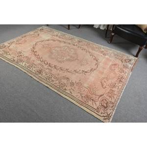 Alfombra de lana Beige antigua de 5,3x8,4 pies, diseño de retazos hecho a mano turco clásico, respaldo de látex para pasillo rectangular de cabecera - Product Image 4