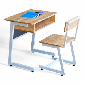 Ensemble bureau et chaise d'étudiant BGHS006 avec pieds en fer confortables en forme de C, mobilier scolaire en bois et métal - Product Image 1