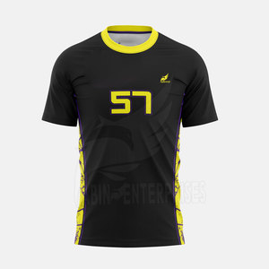เสื้อฟุตบอลชายสีดำเหลืองแบบสั่งทำพิเศษ พิมพ์ลายแบบ Sublimation ระบายเหงื่อได้ดี ทรงแอธเลติก แขนสั้น หมายเลขทีม 57 น้ำหนัก 180 กรัม - Product Image 1