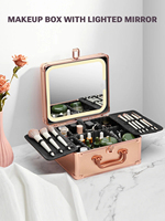 Étui de maquillage professionnel de grande capacité avec miroir éclairé par LED diviseurs réglables mode élégant voyage accessoire à usage domestique
