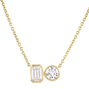 2.20 Carat TW <b>Emerald</b> and Round Lab Diamond Bezel Duo <b>Pendant</b> Diamond <b>Pendants</b> & Charms - Product Image 1