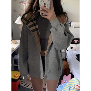 2024 Spring Autumn New Arrival American Vintage Plaid <b>Hooded</b> Sweatshirt <b>Cardigan</b> Oversize Idle Style Sleeveless <b>Women's</b> Jacket - Product Image 2