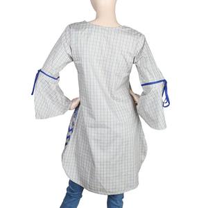 Women's Embroidered Checkered <b>Kurti</b> - Beige - Product Image 3
