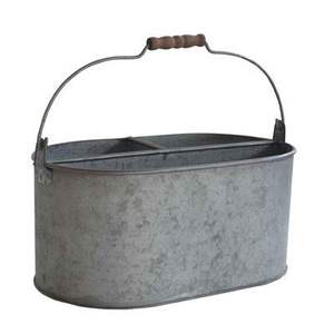 Large <b>divided</b> galvanized utensil caddy for outdoor dining events backyard parties and rustic kitchen decor - Product Image 4