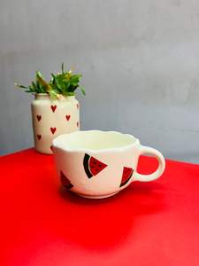 Bonita taza de sopa de cerámica con asa, taza estética con borde ondulado con diseño de sandía, taza de té y café para mujeres y niñas, regalos - Product Image 2