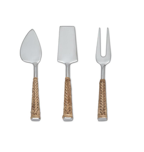 Ensemble de fromage en rotin en acier inoxydable Outils à fromage fantaisie de qualité supérieure Produit vendu à chaud Ensemble de fromage à manche en rotin - Product Image 5