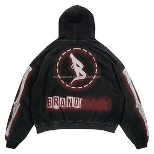 Sudadera con Capucha Corta de Algodón Estilo Urbano, Lavado Ácido, con Pedrería y Cremallera, Personalizada - Product Image 4