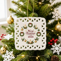 Ornement en céramique creux ondulé personnalisé, plaque carrée suspendue pour la décoration de l'arbre de Noël et de la maison