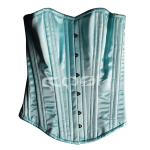 Light Blue Satin Corset with Skirt Steel Boned Party Wear Corset Dress - Product Image 3
