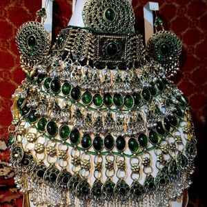 Vintage Pakistani Afghan Kuchi Choker Necklace and <b>Earrings</b> Set Stainless Steel Jewelry for <b>Women</b> Adults Engagement Occasion - Product Image 2