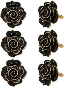 Vente en gros de ronds de serviette en métal noir design rose pour la Saint-Valentin, Noël, mariage, décoration de table à manger au meilleur prix - Product Image 4