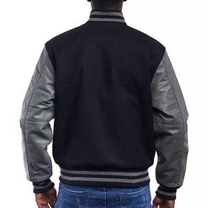 Men's Black Varsity Jacket <b>Grey</b> PU Sleeves Button Closure Solid Color Casual Bomber <b>Coat</b> Autumn Wear - Product Image 3