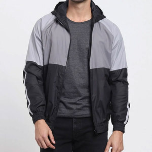 Blouson bomber à capuche pour homme, color-block, fermeture éclair sur le devant, polyester, coupe-vent, style sportif, pour l'automne, manches classiques - Product Image 1