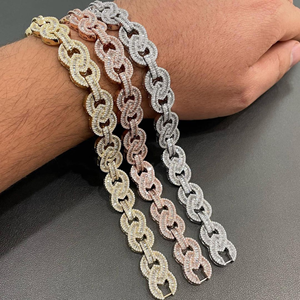 Bracelet Moissanite à coupe ronde de qualité supérieure Bracelet en argent sterling 925 plaqué or 20mm Bracelet Hip Hop glacé - Product Image 3