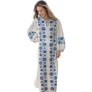 Vestido largo bohemio bordado a la moda para mujer con manga tres cuartos hasta el suelo para ocasiones - Product Image 1