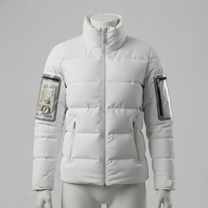 <b>Men</b> Padded Winter <b>Jacket</b> High Collar Quilted Insulated White <b>Utility</b> <b>Jacket</b> With Transparent Sleeve Pockets Outdoor Coat - Product Image 1