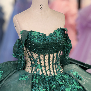 5799 Robe de Quinceañera pour femme, coupe princesse, effet illusion, avec décolleté cœur, effet bouffant, imprimé et broderie, traîne chapelle, antistatique - Product Image 5