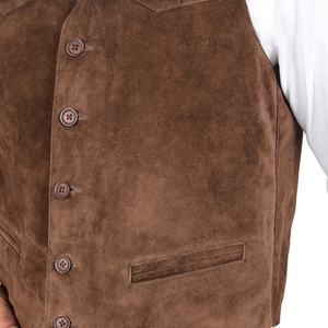 ATLANTIC Men's Brown Genuine Suede <b>Leather</b> Windproof Anti-UV <b>Vest</b> with V-Neck Collar Winter Motorcycle Zipper Closure - Product Image 5