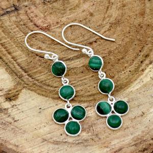 Women's Trendy Malachite 925 Solid Sterling <b>Silver</b> <b>Drop</b> <b>Earrings</b> Engagement & Wedding Gift Jearlery with Dangle Style - Product Image 2