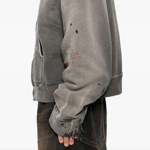 Sweat-shirt unisexe à coupe ample au design unique, 500 g/m², poids lourd, lavé, vintage, délavé à l'acide, fermeture éclair, 100 % coton, hiver - Product Image 6