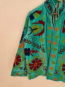 Veste en velours brodée de fleurs bohèmes, col mandarin, manches longues, vêtements décontractés pour le printemps, pour adultes - Product Image 6