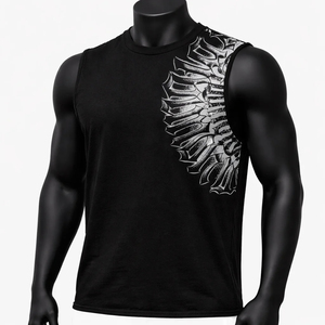 Camiseta sin mangas para hombre con estampado asimétrico de esqueleto y diseño de huesos, estilo casual, para fitness y gimnasio, 100% algodón, personalizable. - Product Image 1
