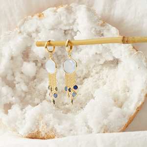 Customized <b>Solid</b> 925 Sterling <b>Silver</b> Women's Drop <b>Earrings</b> With Aquamarine Natural Gemstone & Pearl Gold Plated Fashion <b>Earrings</b> - Product Image 2