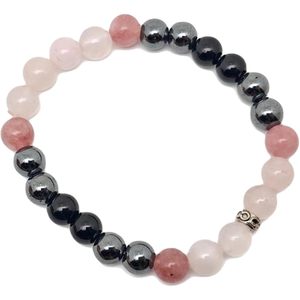 Men's Smooth Cut 8mm Round Shape <b>Bracelet</b> Natural Hematite Obsidian Strawberry <b>Quartz</b> & <b>Rose</b> <b>Quartz</b> Crystal Beads Stretchable - Product Image 6