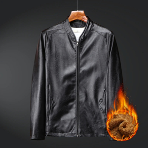 Veste en cuir pour hommes Style long solide Streetwear pour hommes Polaire vêtements décontractés pour hommes - Product Image 6