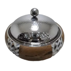 Plat Casserole en Métal Noir Fait à la Main Unique Nouveau Design en Bois Mère Perle Réchauffeur Alimentaire Hotpot - Product Image 5