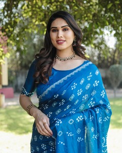 Saree de seda puro Bandhej hecho por Bandhej original con Bandhej Border con Zari Saree - Product Image 6