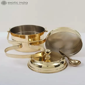 กล่องปิ่นโตปิกนิกทำจากทองแดงทองเหลืองทรงกลมดีไซน์มหัศจรรย์เครื่องครัวสำหรับอาหารกลางวันขายส่งกล่องปิ่นโต - Product Image 3