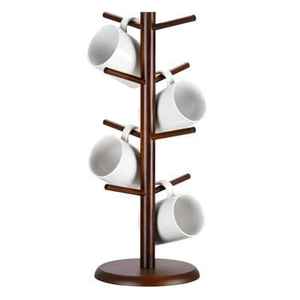Soporte de Madera para Tazas, Organizador de Almacenamiento para Cocina, Soporte de Exhibición de Madera con 6 Ganchos para Colgar en la Encimera, Color Marrón Oscuro - Product Image 1