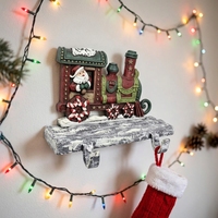 Support à chaussettes vintage en fonte, motif train du Père Noël et neige, thème de Noël, décoration suspendue pour salon, cheminée, cadeau de fêtes