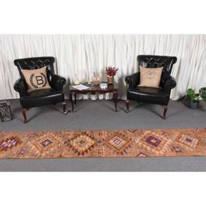 Kilim พรมขนสัตว์ถักลายเรียบสีน้ำตาลส้ม2 x 11.5ft, พรมในห้องนั่งเล่นสไตล์ตุรกีการเย็บปะติดปะต่อกันรูปแบบกองกำมะหยี่ลาเท็กซ์สำหรับใช้ในห้องโถง - Product Image 2