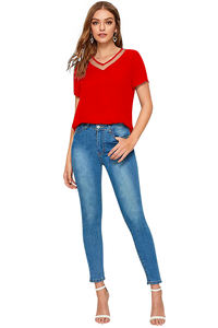 Boutique indienne exclusive à la mode Western Wear Hauts en tricot de couleur rouge Vêtements réguliers confortables pour les hauts courts de style formel - Product Image 5