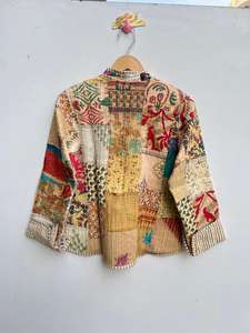 แจ็คเก็ตสั้นแบบวินเทจทำด้วยมือเสื้อโค้ทผ้าฝ้ายปักลายดีไซน์ผ้าถักของขวัญที่สมบูรณ์แบบสำหรับเธอ - Product Image 5